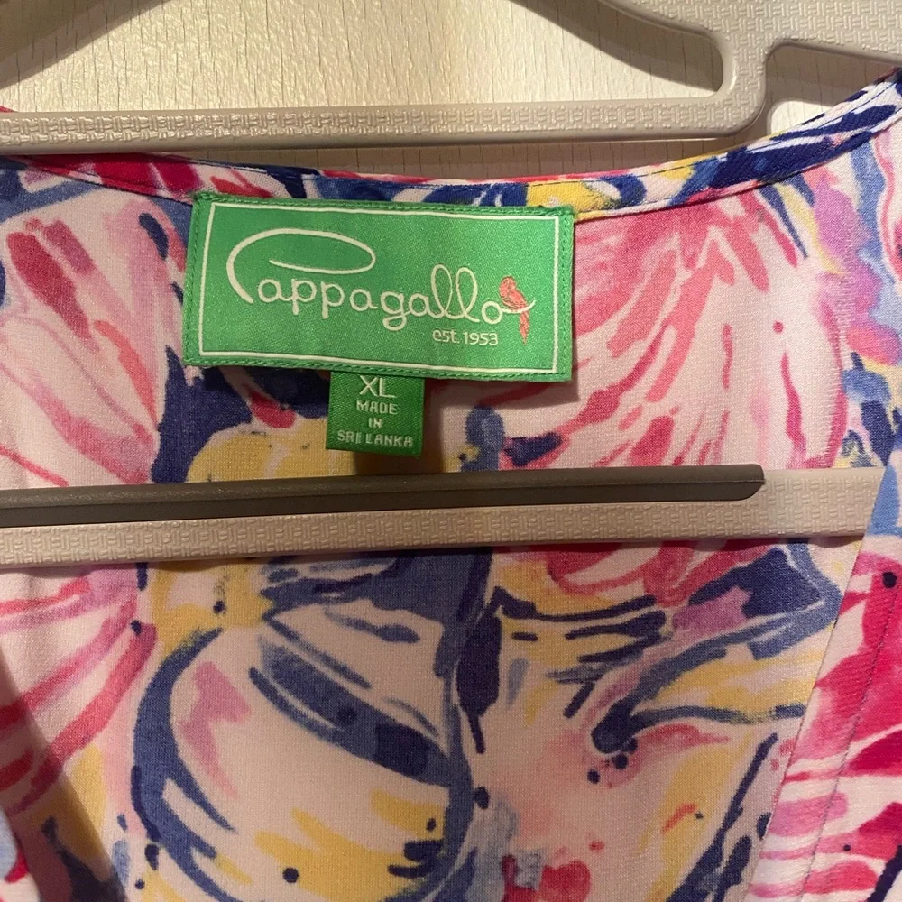 Pink Floral Wrap Dress with Blue & Yellow Accents - Picture 2 of 3